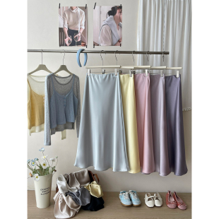 法式 复古醋酸缎面鱼尾半身裙女春夏高级垂感洋气质显瘦包臀a字裙