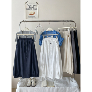 日韩山系松弛感速干灯笼气球工装裙女夏复古休闲花苞a字半身裙子