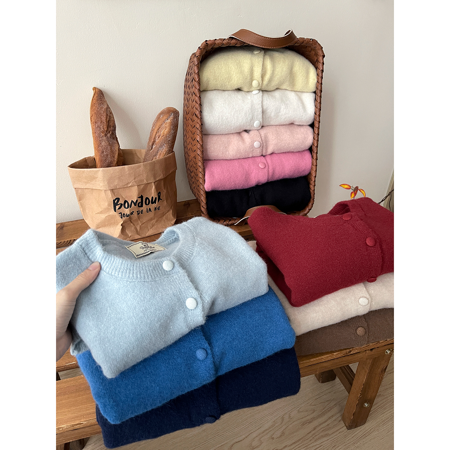 日韩系复古软糯混羊绒毛针织开衫