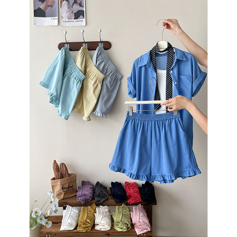 洋气质松紧腰氛围感木耳花边短裤