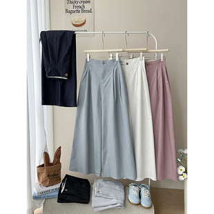 女春夏休闲小个子氛围感直筒大脚裤 日韩系花苞腰洗水棉西装 阔腿裤