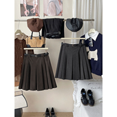 复古学院风毛呢料百褶短中裙女秋冬洋气遮跨a字显瘦百搭半身裙子