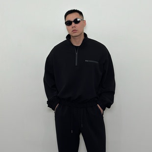 Roast lucky压胶半拉链褶皱棉空气层卫衣男肌理宽松休闲健身运动