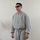 Roast Lucky 复合棉混纺空气层廓形立领棒球服卫衣夹克男短外套