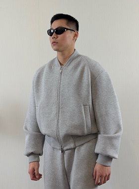 Roast Lucky 复合棉混纺空气层廓形立领棒球服卫衣夹克男短外套