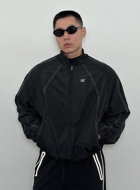 Roast lucky美式休闲短款立领夹克外套 男女健身运动拉链外套上衣