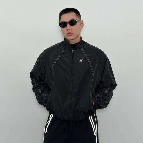 Roast lucky美式休闲短款立领夹克外套 男女健身运动拉链外套上衣