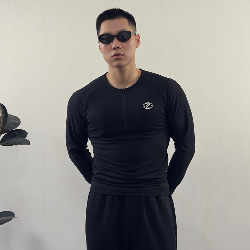 Roast Lucky 半拉链健身训练长袖男高弹力透气紧身骑行服运动T恤