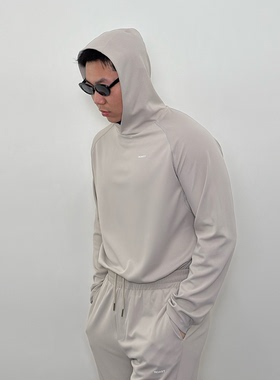 Roast lucky轻薄网眼连帽打底套头衫 运动速干健身训练长袖T恤男