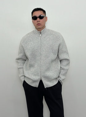 Roast lucky羊毛立领针织毛衣开衫软糯宽松百搭休闲保暖拉链外套