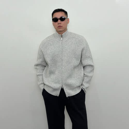 Roast lucky羊毛立领针织毛衣开衫软糯宽松百搭休闲保暖拉链外套