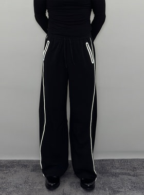 Roast lucky美式反光压胶织带直筒长裤 男复古防水休闲运动裤