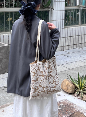 Wfei国风小众设计感蕾丝包百搭轻便单肩包通勤大容量新中式帆布包