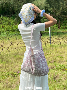 法式 Wfei新款 碎花大容量棉布包斜挎包慵懶風(fēng)ins溫柔單肩包托特包