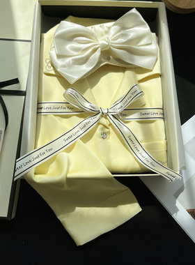 纯色kitty冰丝睡衣女长袖丝绸高级感轻奢家居服套装送朋友礼盒装