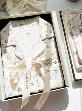 2025超火棉纱睡衣女士春季新款可爱kitty猫长袖纯棉家居服套装