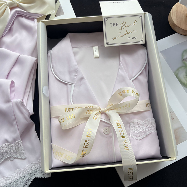 冰丝睡衣女纯色3件套家居服套装