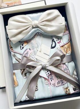2025超火冰丝睡衣女春季可爱猫咪生日礼物送闺蜜家居服礼盒装