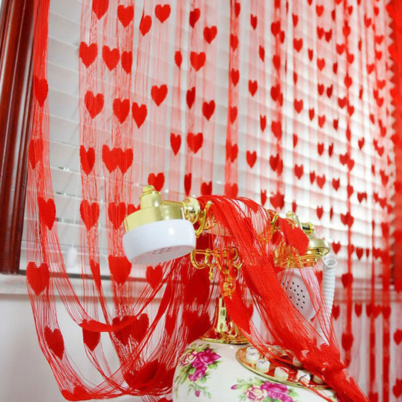 结婚门帘 粉色红色窗帘 韩式桃心形爱心线帘 婚房装饰布置用品