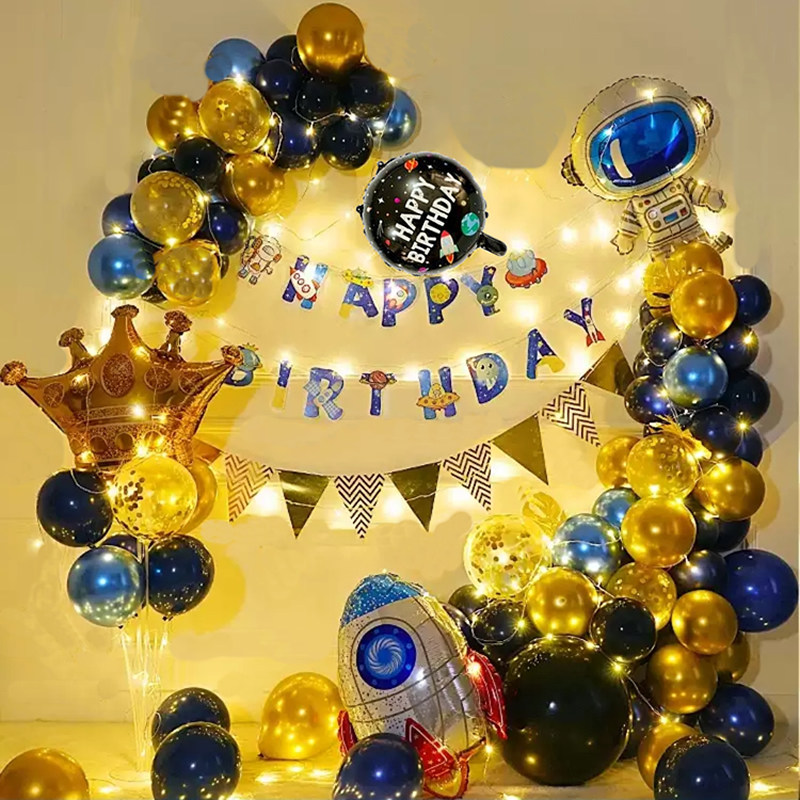 太空宇航员主题男孩宝宝周岁生日气球