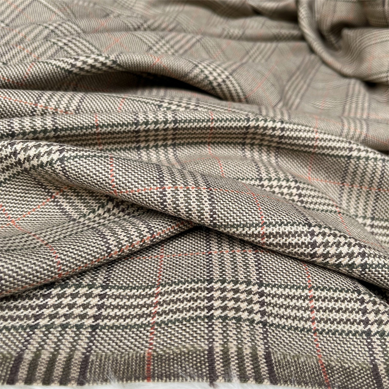 限量军绿卡其色米色色织亲王格薄型羊毛花呢西装旗袍裤子服装布料