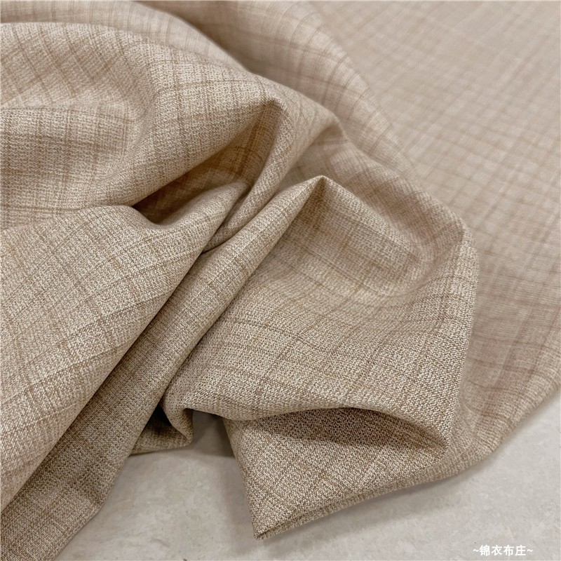 精纺羊毛复古米色格纹西装布料