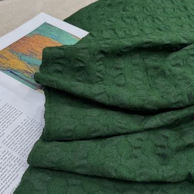 进口复古绿色波点肌理感泡泡绉纱羊毛衬衫中式连衣裙旗袍服装布料