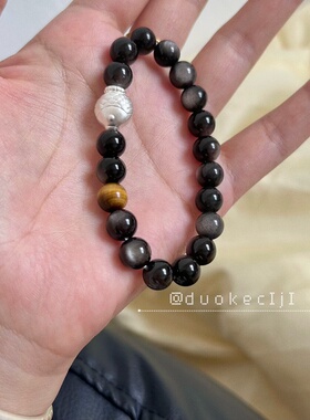 原创设计纯银银曜石手串银饰串珠