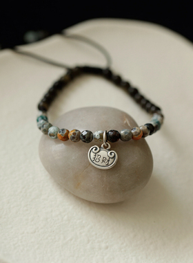 999足银复古文艺手链招财小银锁