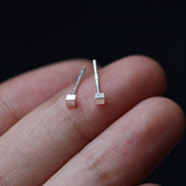小方棍 养耳洞免摘男女耳骨钉 足银999纯银耳钉迷你小巧简约基础款