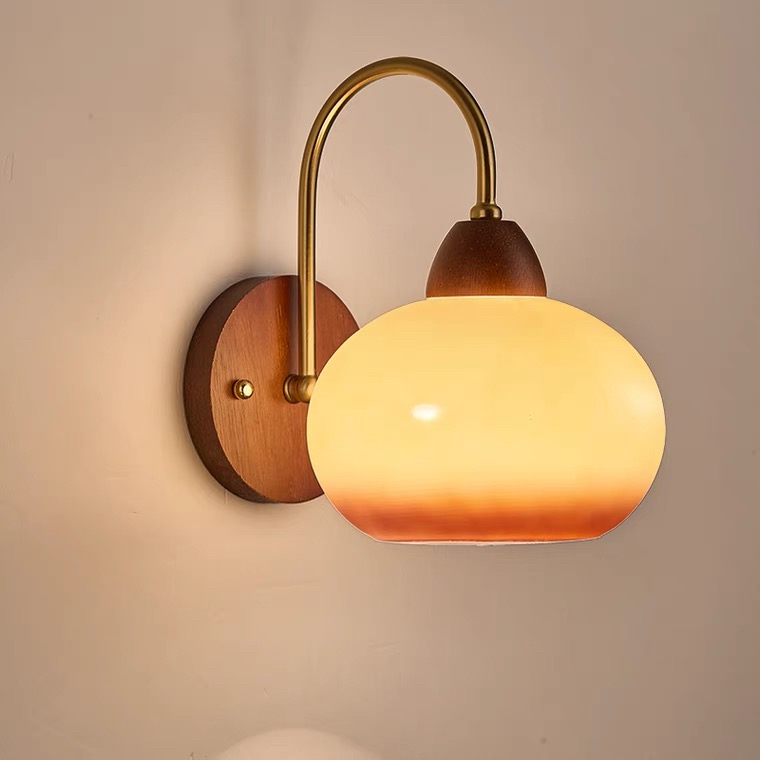 中式原木风壁灯卧室床头