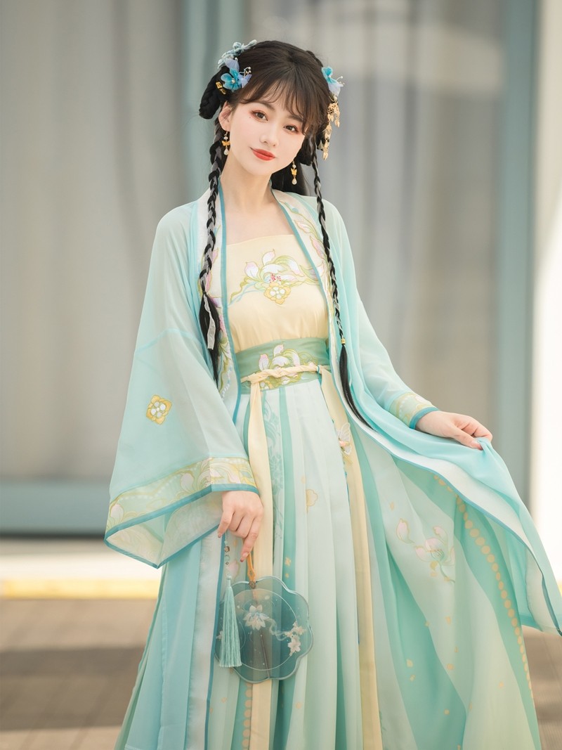 汉千禄汉服女【青荷】原创宋制对襟长衫三件套吊带宋抹中国风夏款