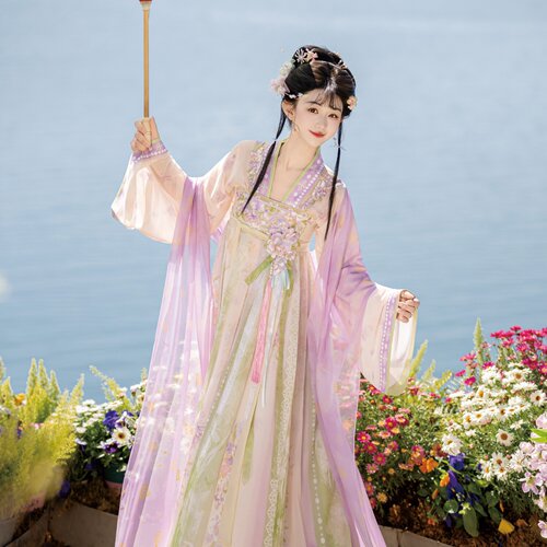 汉千禄【紫藤】原创唐制汉服女齐胸襦裙粉紫渐变飘逸爆款汉元素春