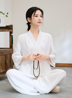 2025新款民族风棉麻禅意打坐练功服两件套国风瑜伽疗愈服冥想疗愈