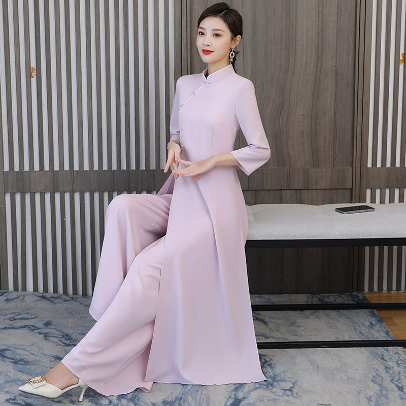 禅意茶服女奥黛改良旗袍连衣裙