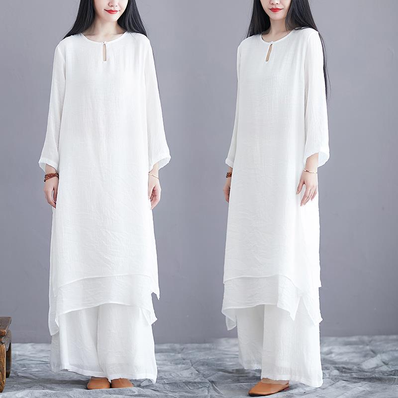 甜美仙气文艺复古民族中国风禅意茶服套装女养生馆居士打坐禅服