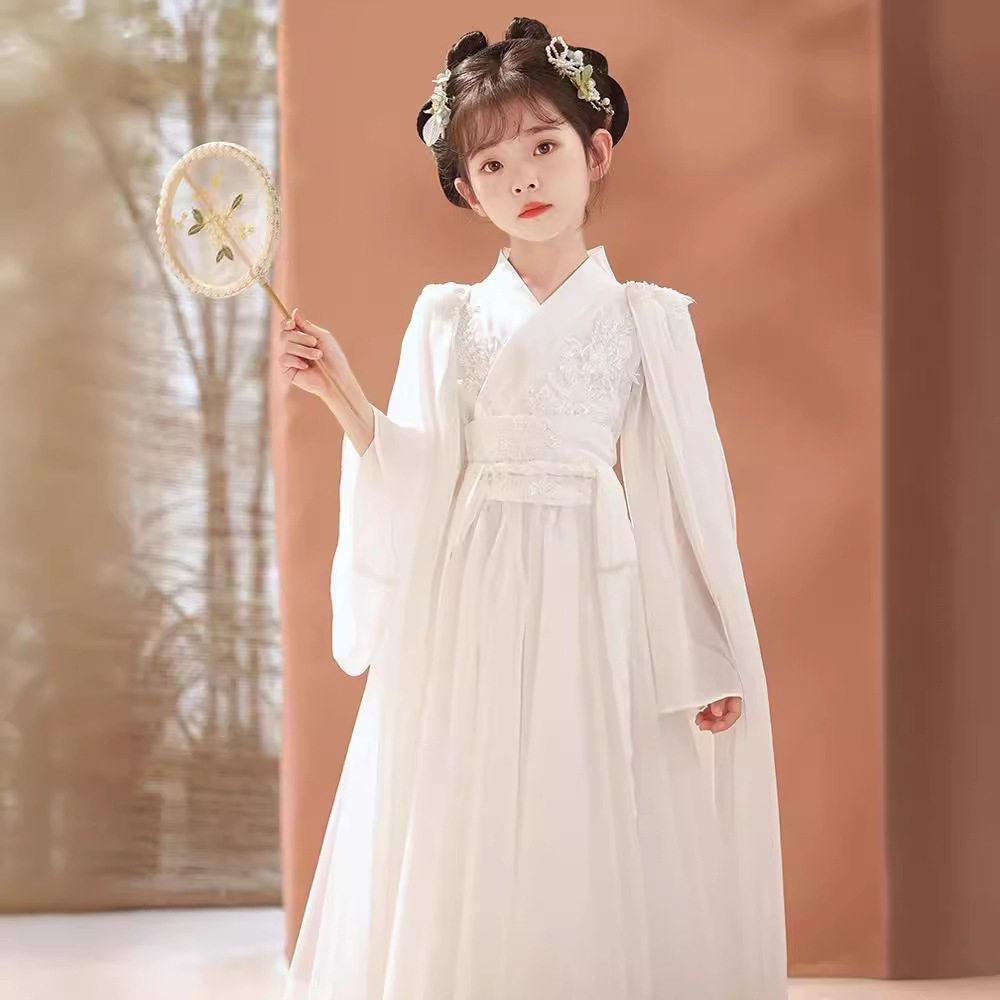 女童汉服2026新款春夏白色超仙唐装儿童古装女童国风广袖交领襦裙