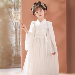 女童汉服2026新款春夏白色超仙唐装儿童古装女童国风广袖交领襦裙