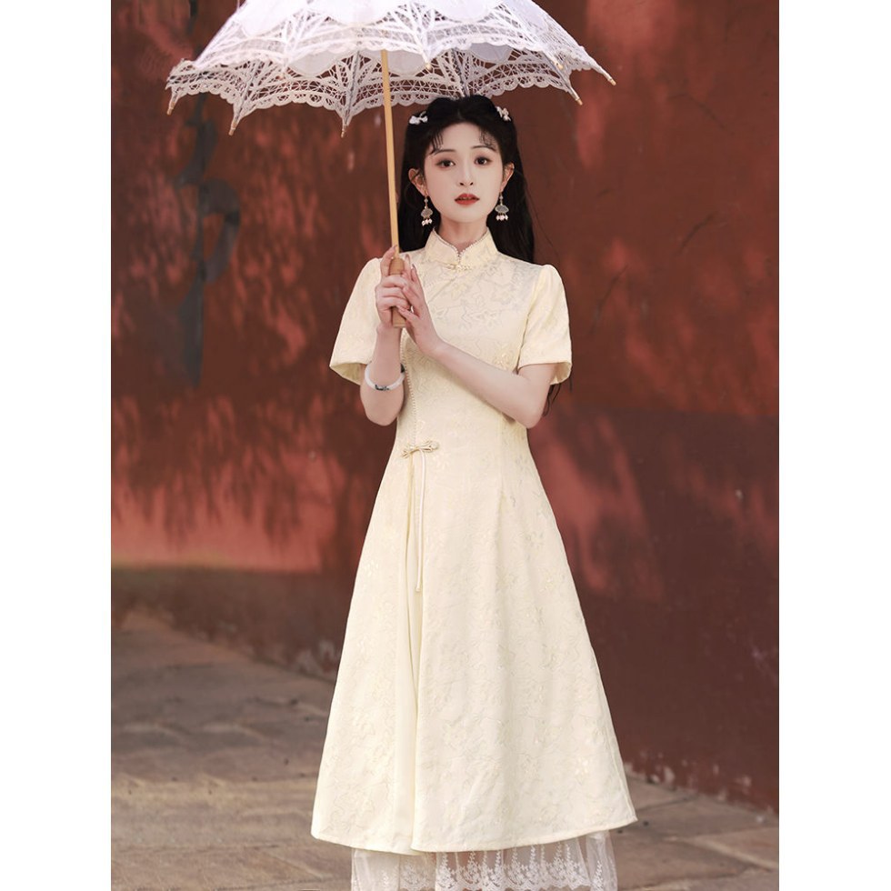 旗袍2025年新款显瘦遮肚子奥黛连衣裙新中式少女年轻款日常连衣裙