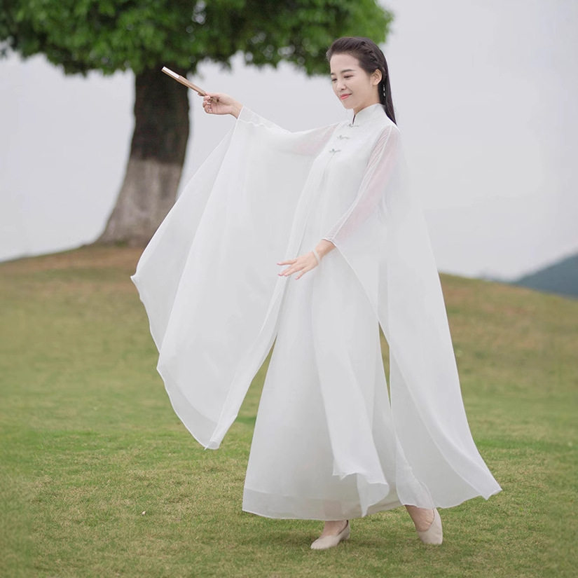 文艺复古茶服女装仙气禅舞服白色瑜伽打坐居士服禅修连衣裙两件套