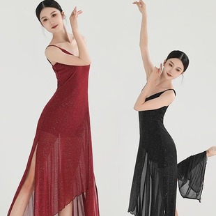 吊带长裙Jazz舞蹈练功演出服 酒红色闪光连体吊带短裤 2025夏季 新款