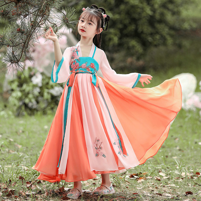 Y儿童汉服秋装唐装改良连衣裙中国风复古襦裙女中大童古装走秀齐