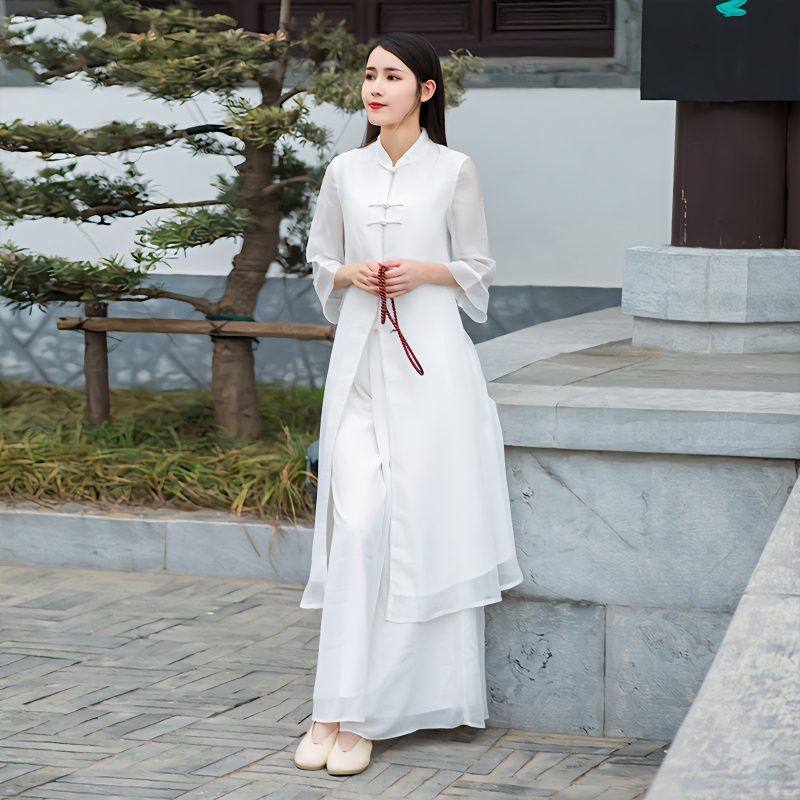 改良汉服茶服禅舞服2026年新款唐式复古禅修服显瘦阔腿裤两件套装