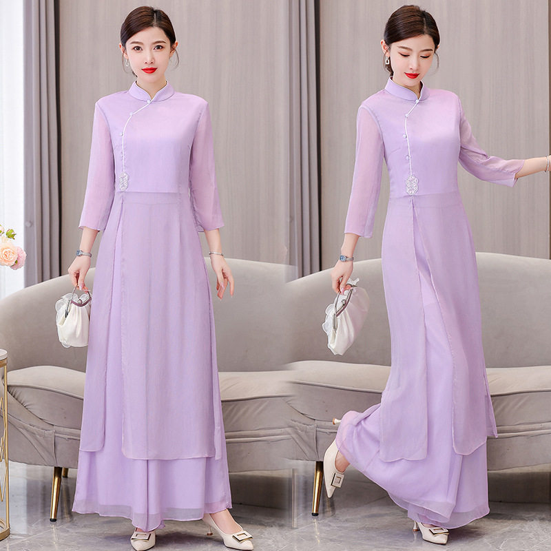 9074春夏季新款改良汉服女国风套装新中式女装盘扣禅服旗袍连衣裙