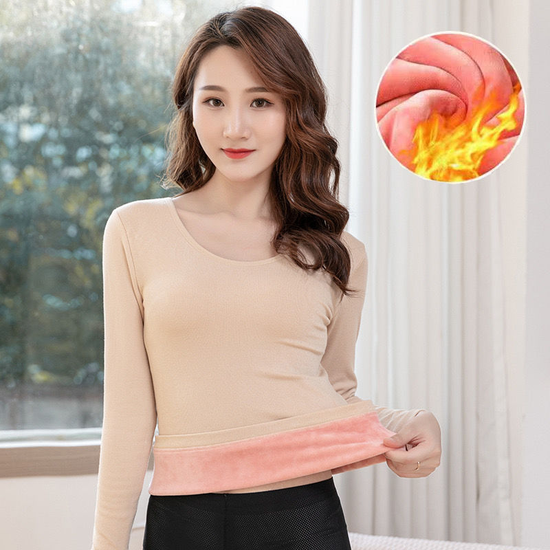 女士加厚贴身圆领一体绒保暖内衣