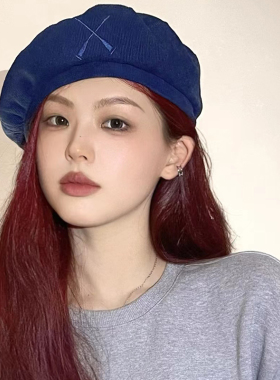 贝雷帽子女秋冬显脸小灯芯绒大头围日系网红刺绣休闲可调节