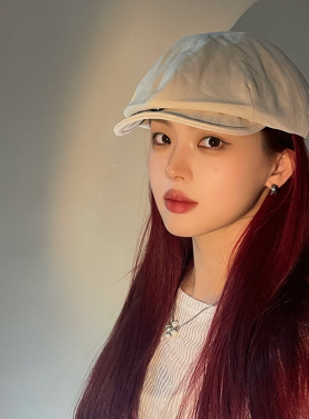 反戴贝雷帽子ins网红女复古日系大头围秋冬全棉显脸小