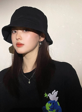 纯色简约钟形水桶帽日系遮脸平顶网红盆帽春夏秋防晒渔夫帽