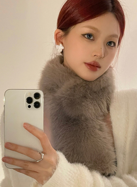 围脖女冬季保暖新款加厚高级学生可爱纯色毛绒软仿狐狸毛围巾