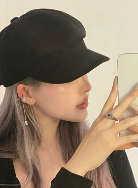 八角帽女款秋冬复古毛呢大头围可调节显脸小脸大适合什么帽子